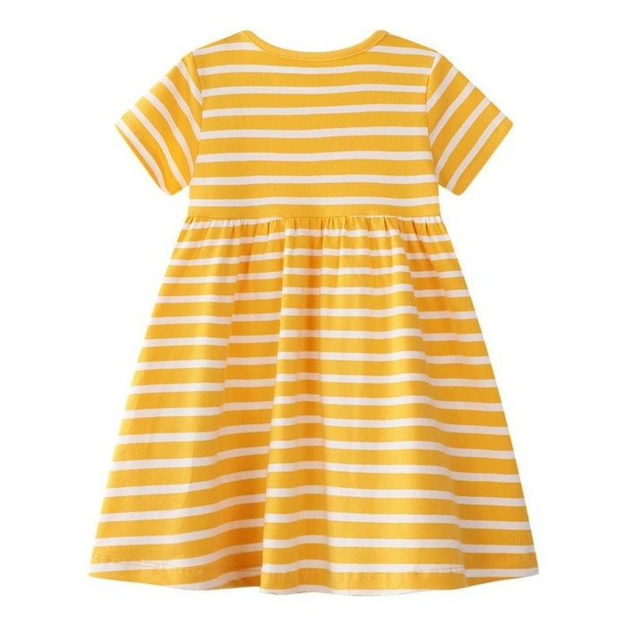 Toddler/Kid Girl Birdie + Florals Yellow Stripes Dress