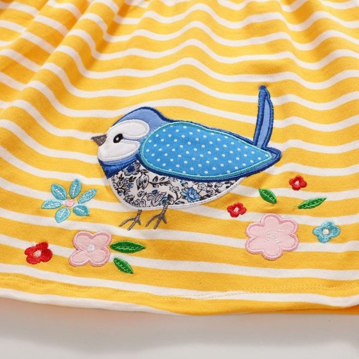 Toddler/Kid Girl Birdie + Florals Yellow Stripes Dress