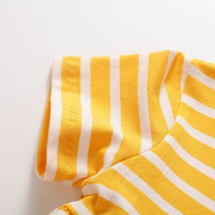 Toddler/Kid Girl Birdie + Florals Yellow Stripes Dress