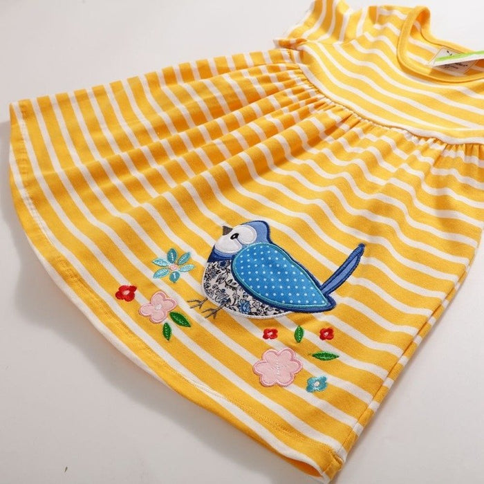 Toddler/Kid Girl Birdie + Florals Yellow Stripes Dress