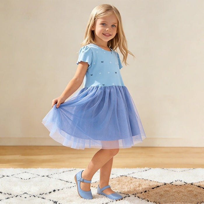 Toddler/Kid Girl Blue Tulle Dress with Butterfly Print Design