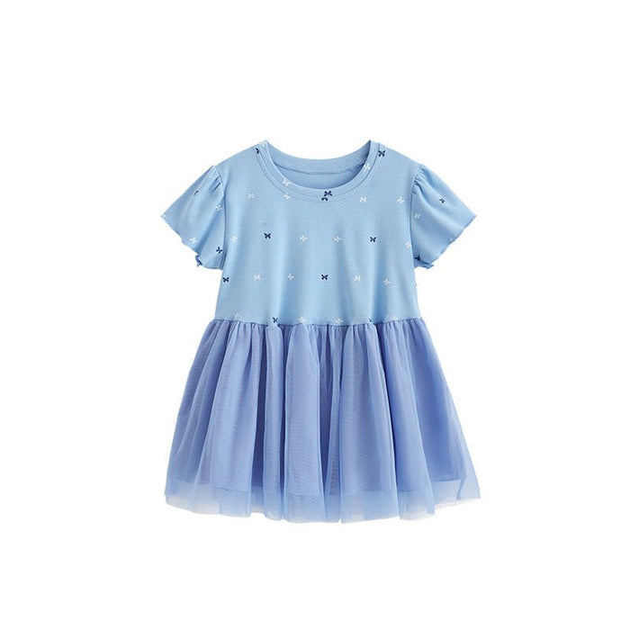 Toddler/Kid Girl Blue Tulle Dress with Butterfly Print Design