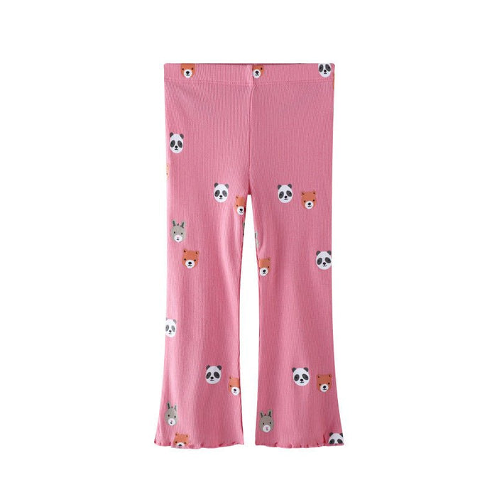 Toddler/Kid Girl Cartoon Panda and Bear Print Design Pink Leggings