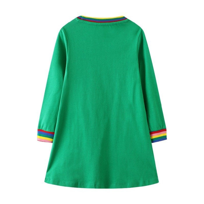 Toddler/Kid Girl Cats Design Green Long Sleeve Dress