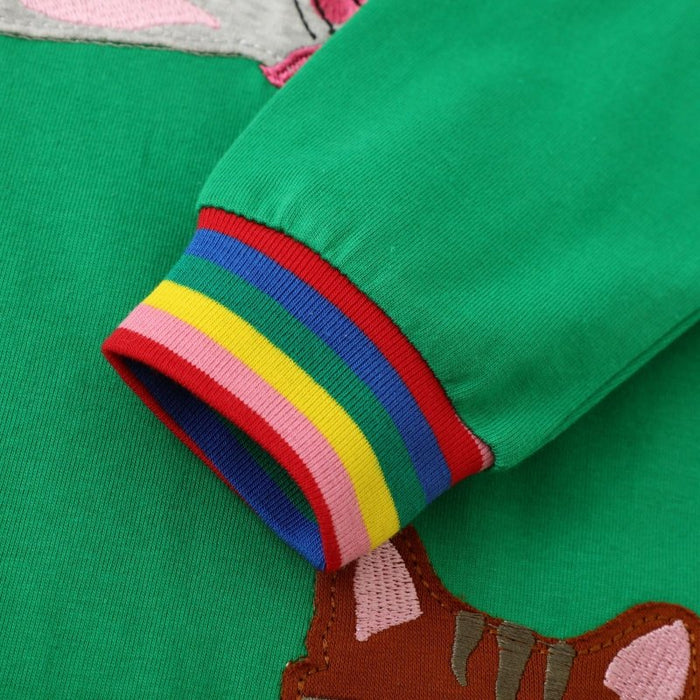 Toddler/Kid Girl Cats Design Green Long Sleeve Dress