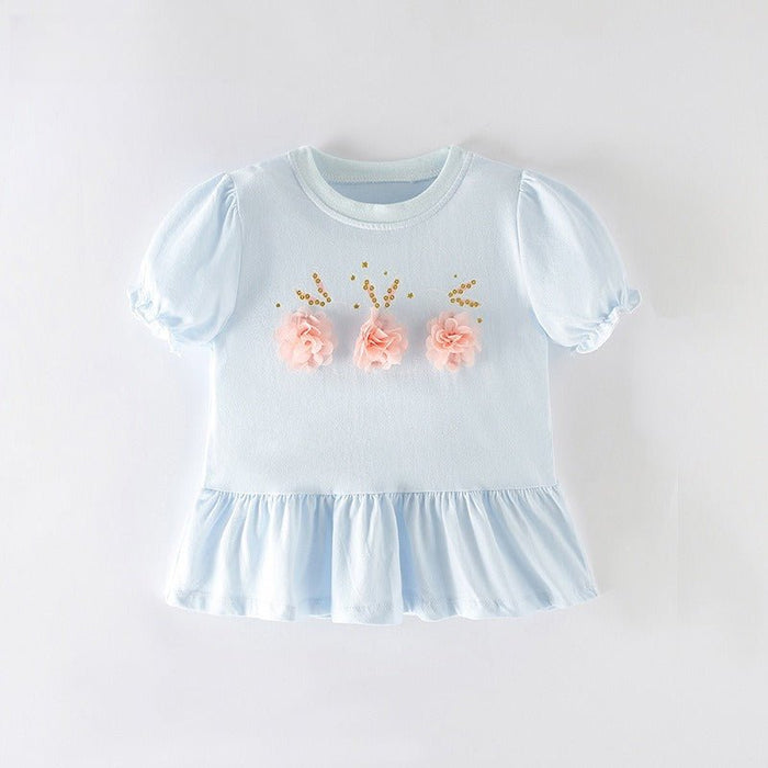 Toddler/Kid Girl Cotton Short Sleeve 3D Floral T-Shirt