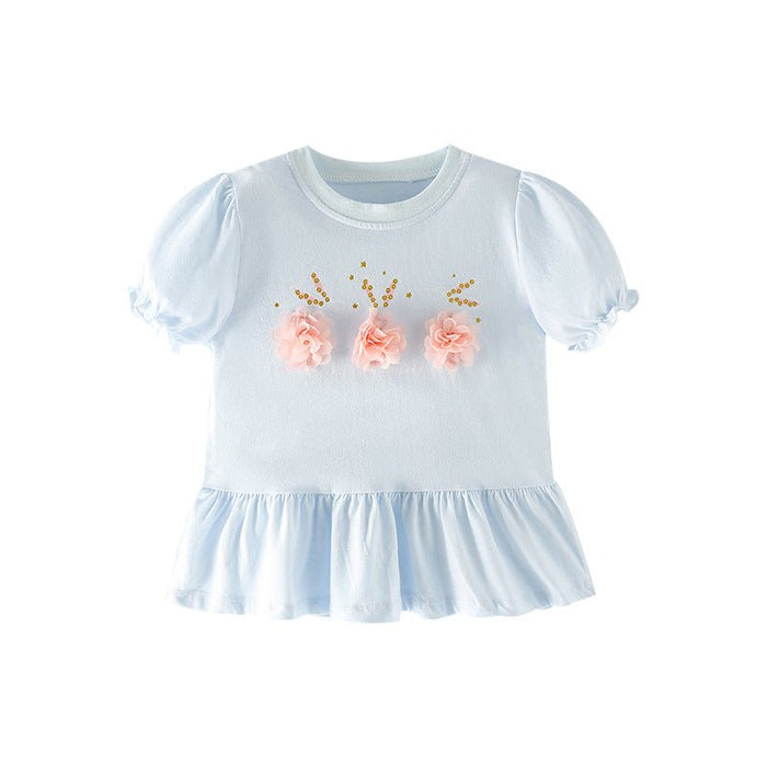Toddler/Kid Girl Cotton Short Sleeve 3D Floral T-Shirt