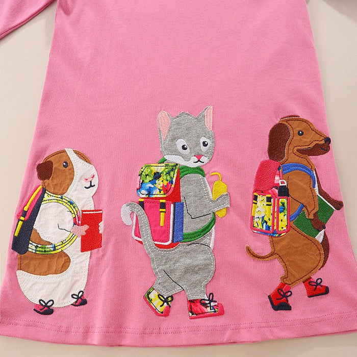 Toddler/Kid Girl Cute Animals/Rainbow Neckline Long Sleeve Dress