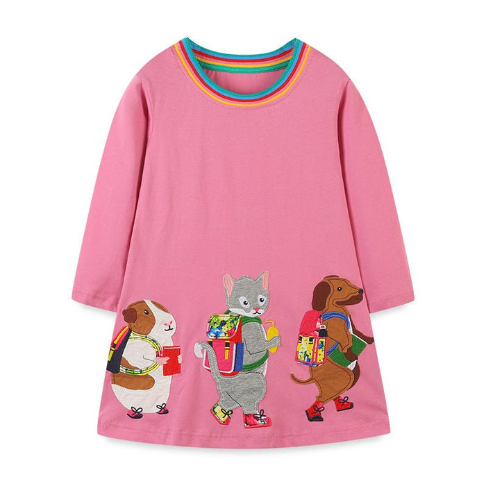 Toddler/Kid Girl Cute Animals/Rainbow Neckline Long Sleeve Dress