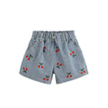 Toddler/Kid Girl Denim Shorts with Cherry Embroidery and Vertical Stripes