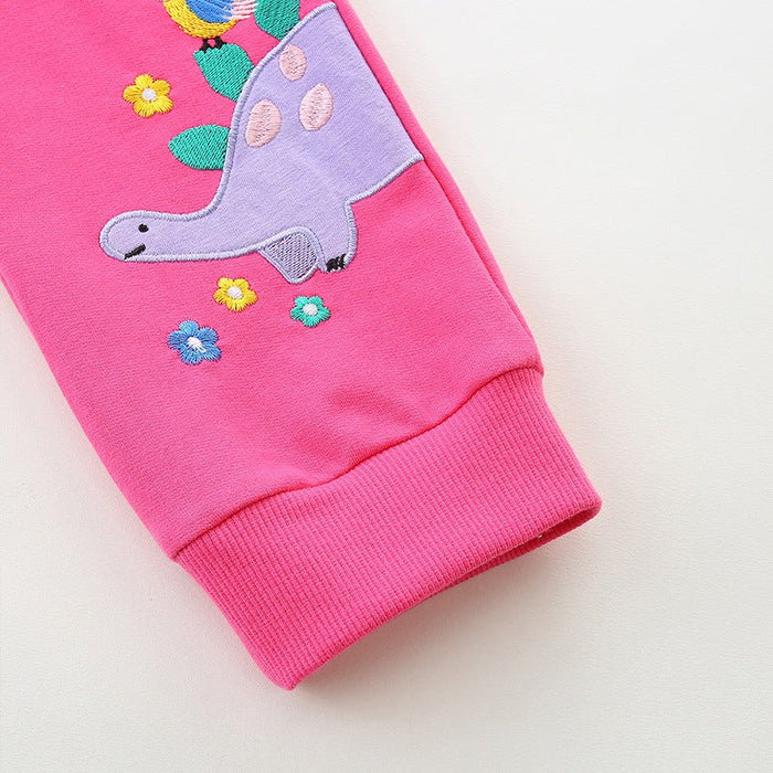 Toddler/Kid Girl Dinosaur Embroidery Design Pink Pants