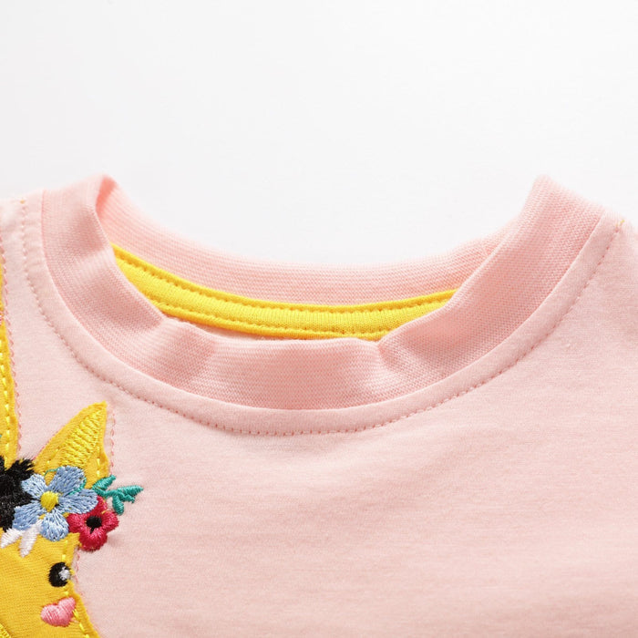 Two Giraffe Pattern Embroidery for Toddler Girl - Kidsyard Greenland