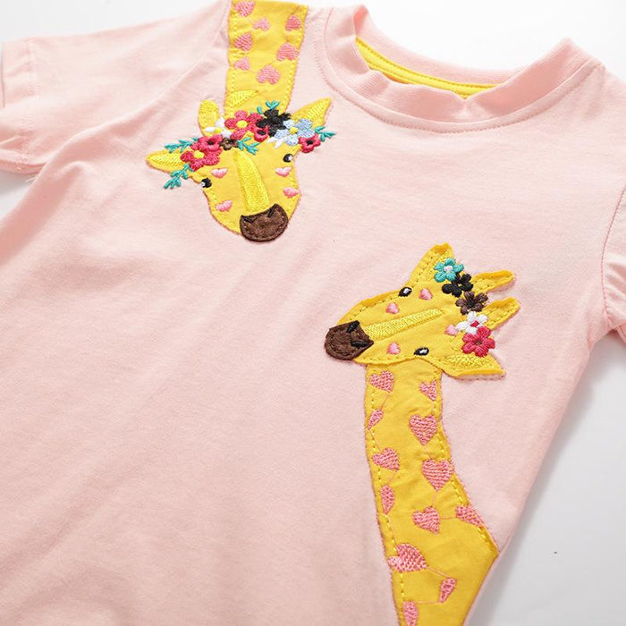 Two Giraffe Pattern Embroidery for Toddler Girl - Kidsyard Greenland