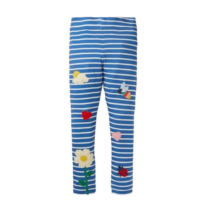 Toddler/Kid Girl Flower Print Blue Stripes Leggings