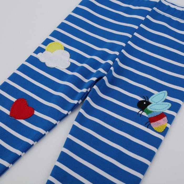 Toddler/Kid Girl Flower Print Blue Stripes Leggings