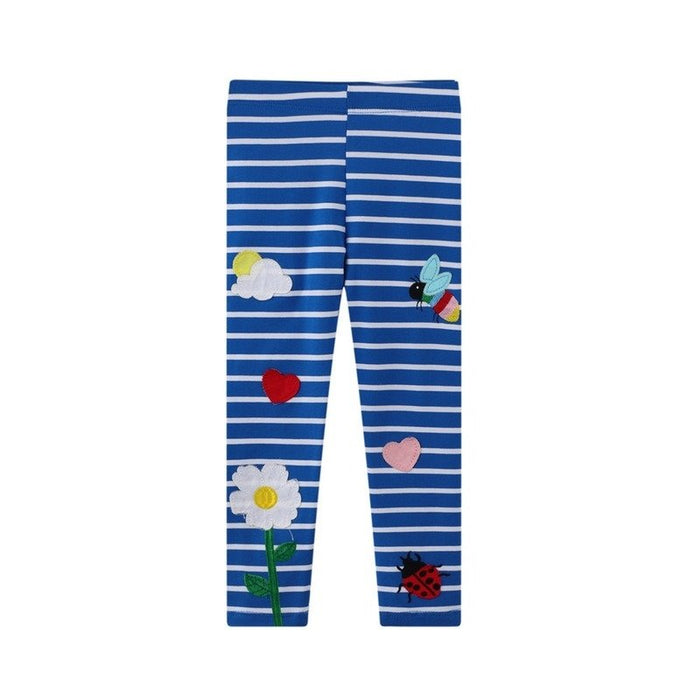 Toddler/Kid Girl Flower Print Blue Stripes Leggings