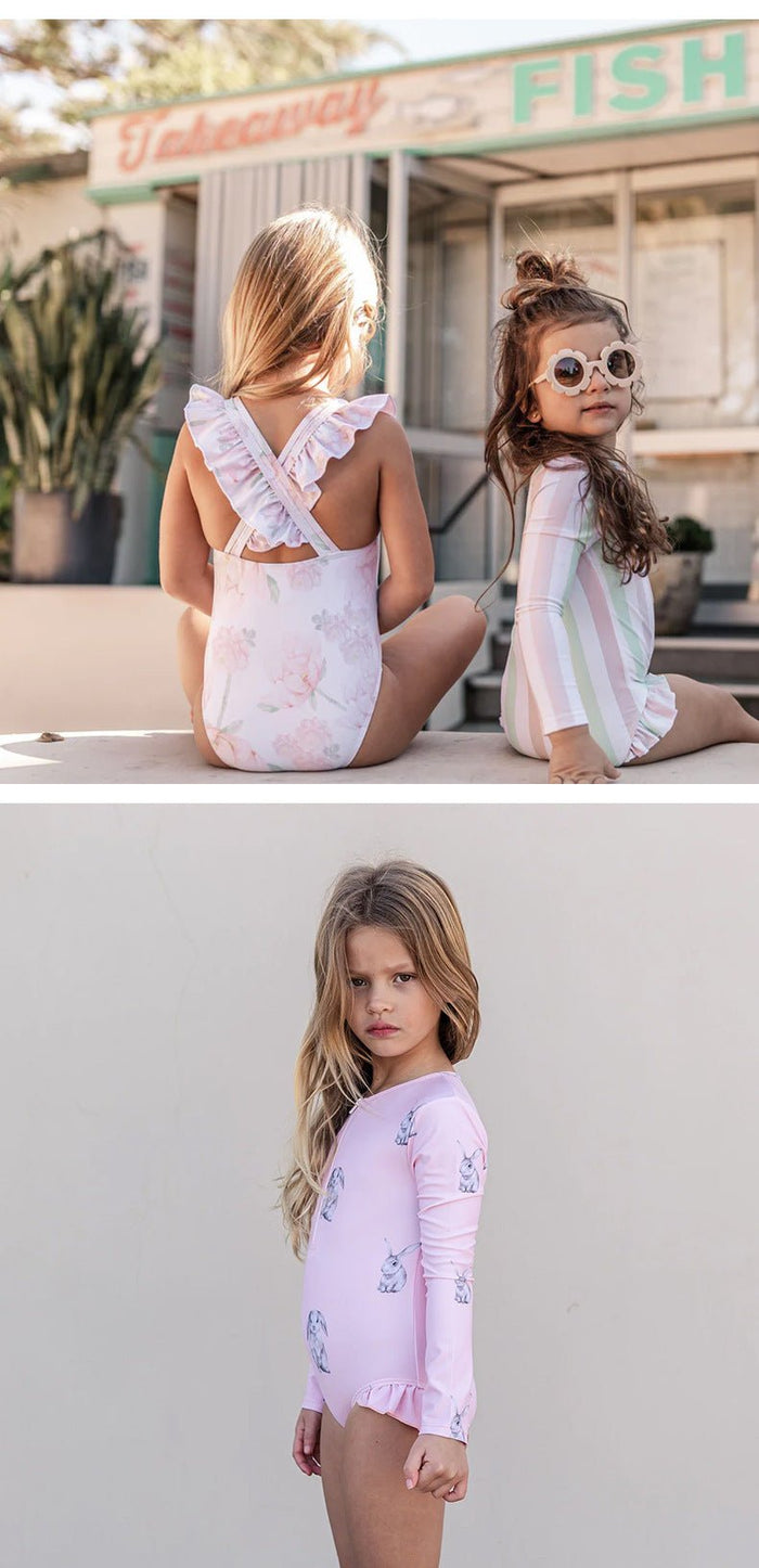 Toddler/Kid Girl Mix Prints Long Sleeve with Zipper One-Piece Swimsuit (4 Designs)