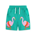 Toddler/Kid Girl Pink Flamingos Embroidery Green Shorts