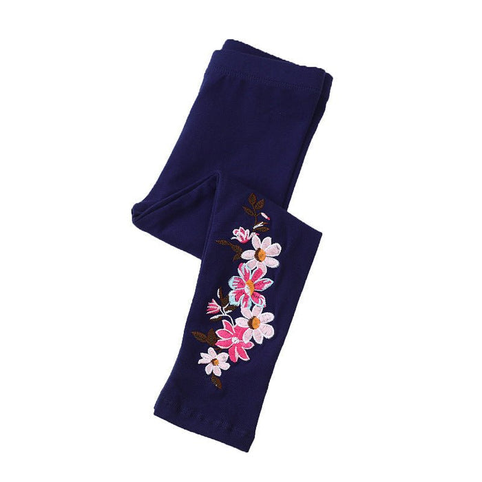 Toddler/Kid Girl Pink Flowers Embroidery Design Leggings
