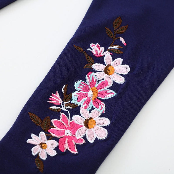 Toddler/Kid Girl Pink Flowers Embroidery Design Leggings