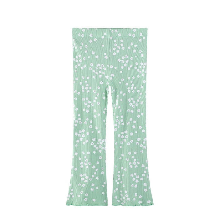 Toddler/Kid Girl White Flowers Print Design Light Green Leggings