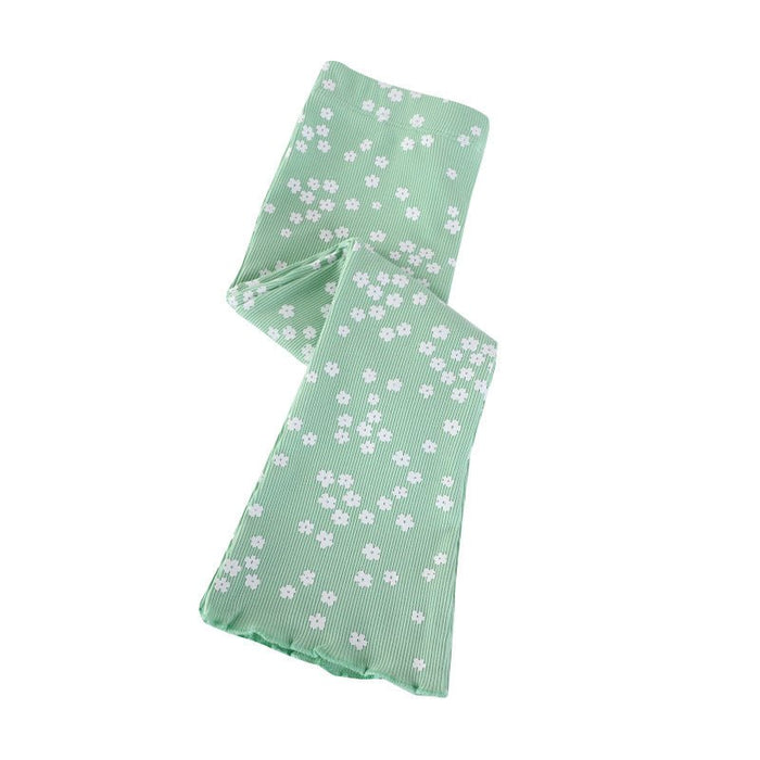 Toddler/Kid Girl White Flowers Print Design Light Green Leggings