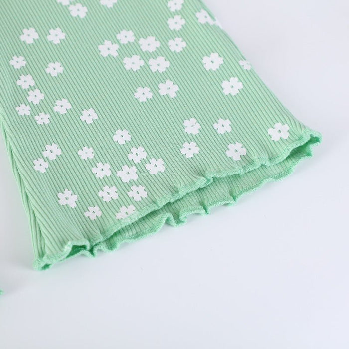 Toddler/Kid Girl White Flowers Print Design Light Green Leggings