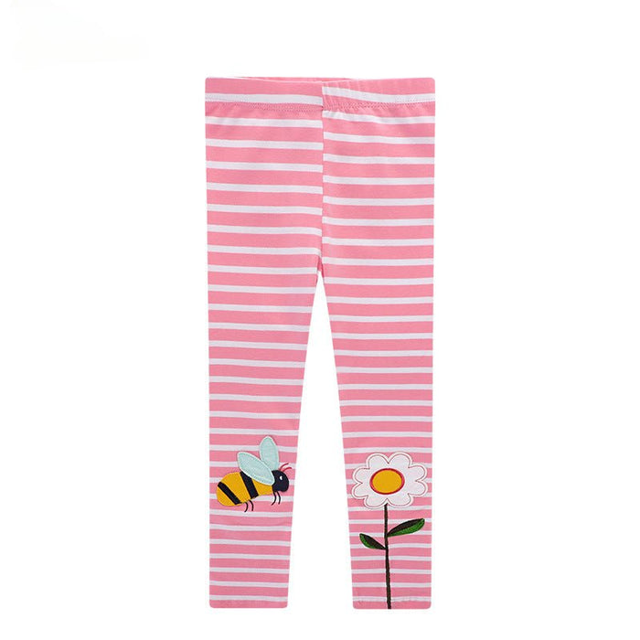 Toddler/Kid Girl's Bee and Sunflower Design Pink and White Striped Leggings