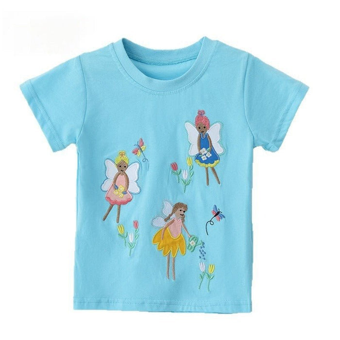 Toddler/Kid Girls Blue Fairy and Butterfly Embroidered T-Shirt