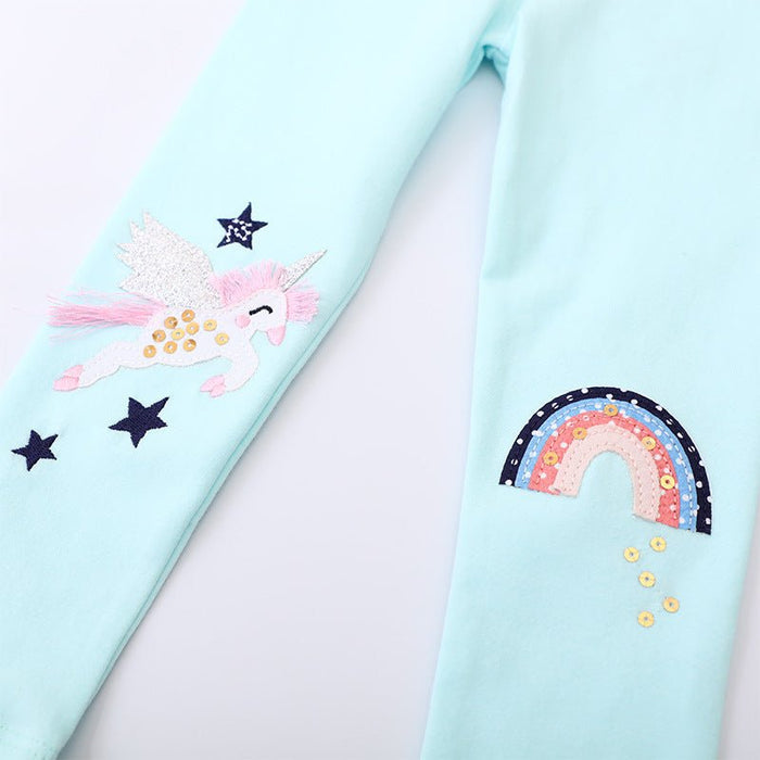 Toddler/Kid Girl's Blue Leggings with Rainbow and Unicorn Design