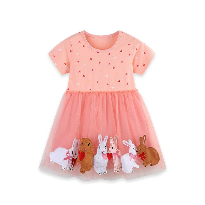 Toddler/Kid Girls Bunny Applique Mesh Tutu Dress