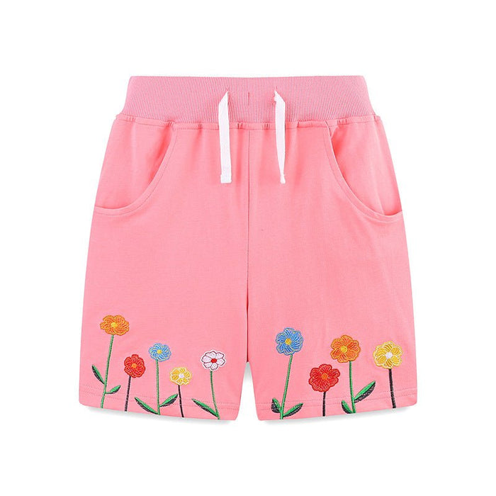 Toddler/Kid Girl's Colorful Floral Embroidery Design Pink Shorts