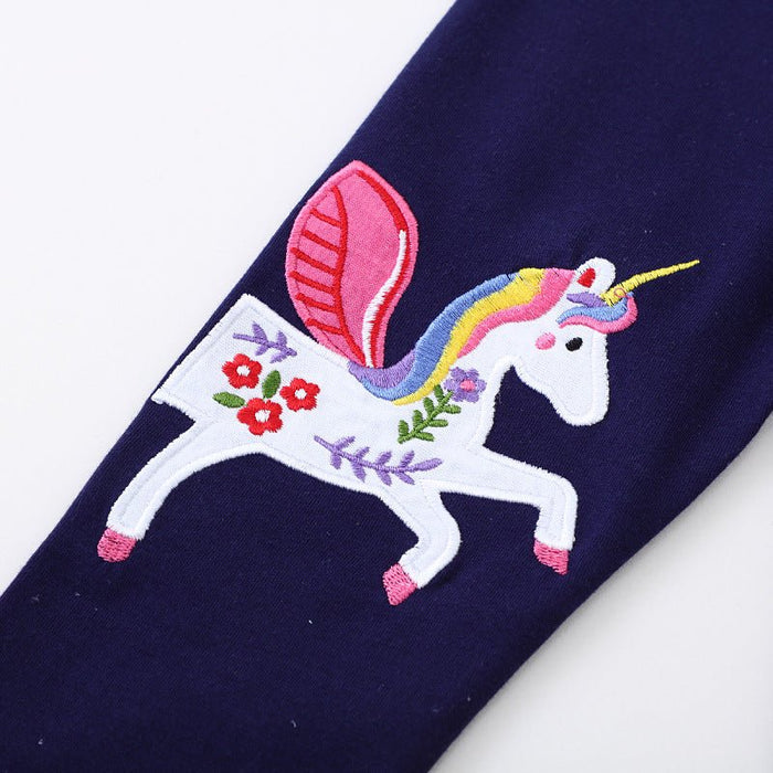 Toddler/Kid Girl's Colorful Unicorn Embroidery Design Leggings