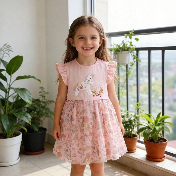 Toddler/Kid Girl's Cute Unicorn Print Design Summer Pink Dress