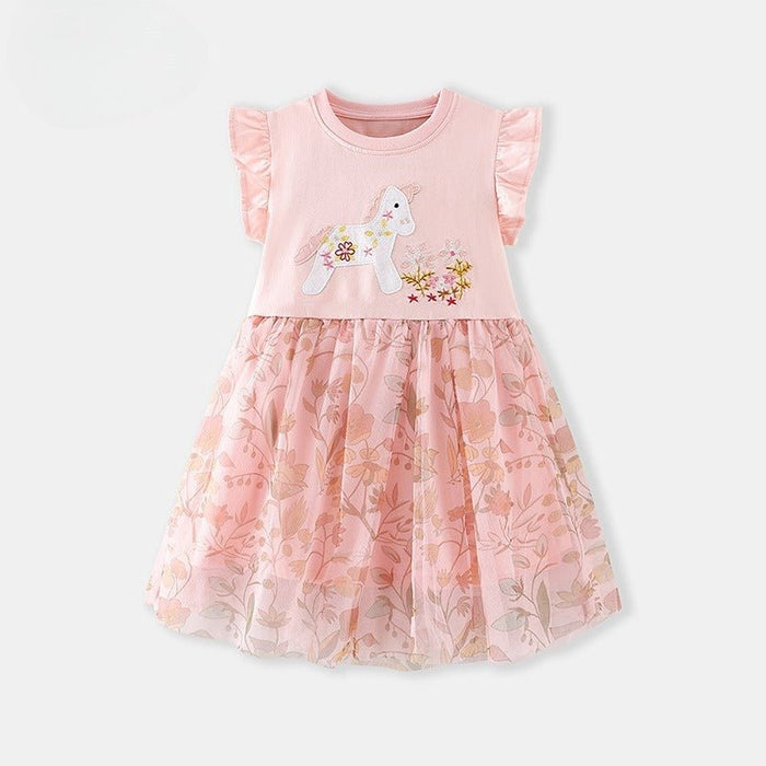 Toddler/Kid Girl's Cute Unicorn Print Design Summer Pink Dress