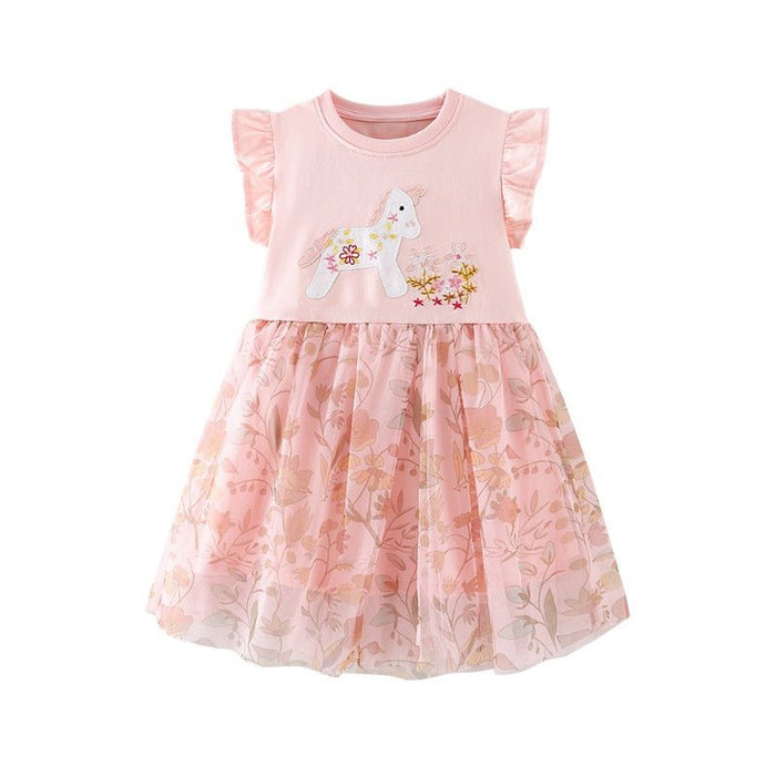 Toddler/Kid Girl's Cute Unicorn Print Design Summer Pink Dress