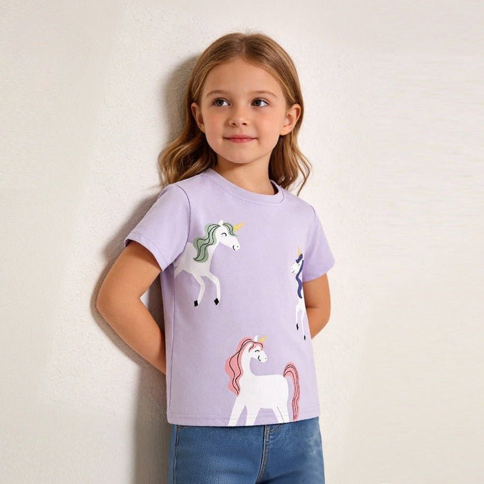 Toddler/Kid Girls Cute Unicorn Short Sleeve Purple Tee