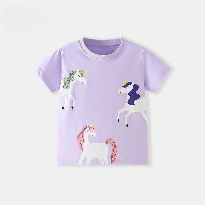 Toddler/Kid Girls Cute Unicorn Short Sleeve Purple Tee