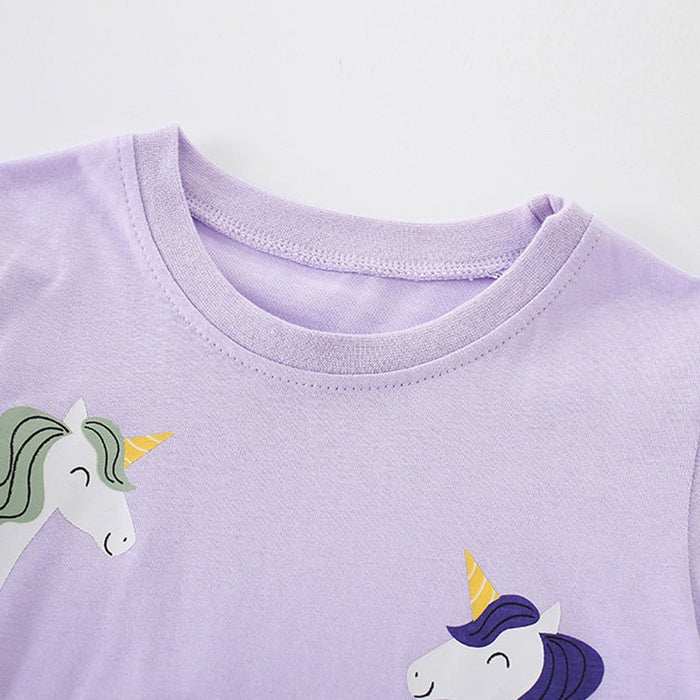 Toddler/Kid Girls Cute Unicorn Short Sleeve Purple Tee