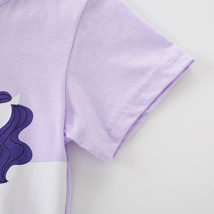 Toddler/Kid Girls Cute Unicorn Short Sleeve Purple Tee
