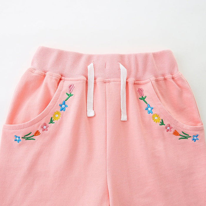 Toddler/Kid Girl's Floral Embroidery Design Pink Shorts
