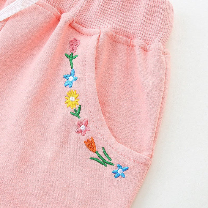 Toddler/Kid Girl's Floral Embroidery Design Pink Shorts