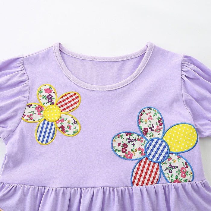 Toddler/Kid Girl's Flower Design Purple Cotton Dress