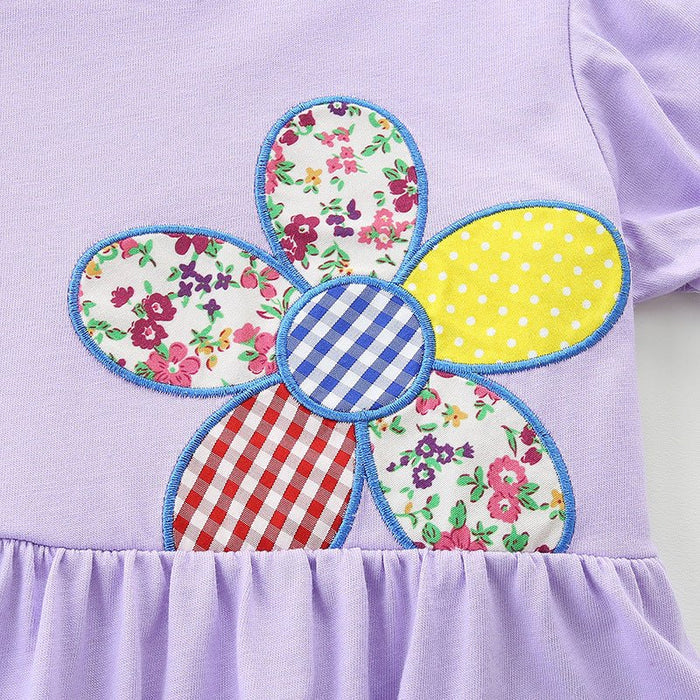 Toddler/Kid Girl's Flower Design Purple Cotton Dress