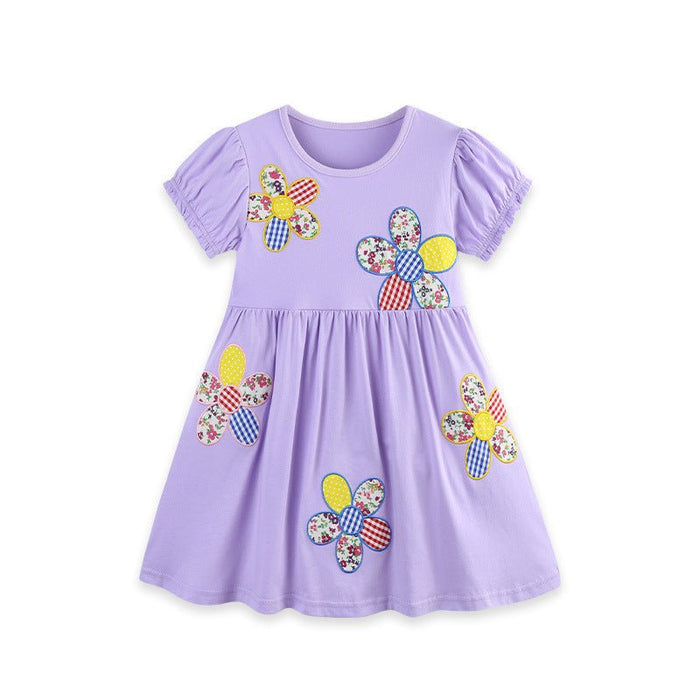 Toddler/Kid Girl's Flower Design Purple Cotton Dress
