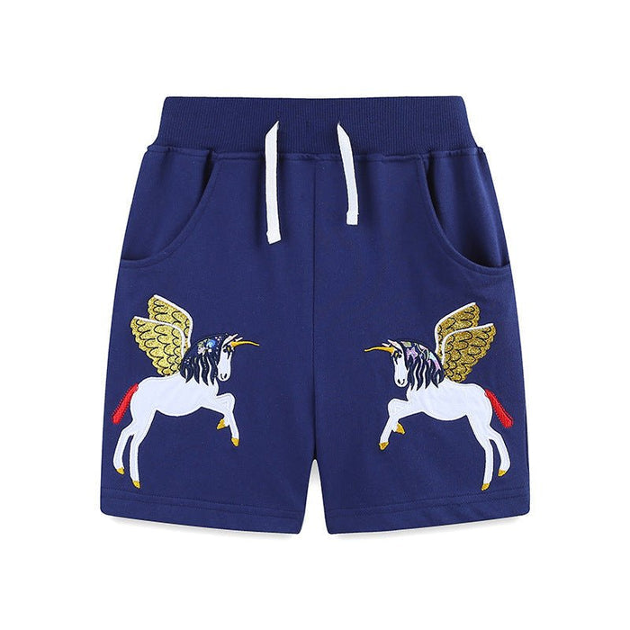 Toddler/Kid Girl's Flying Unicorn Embroidery Design Shorts