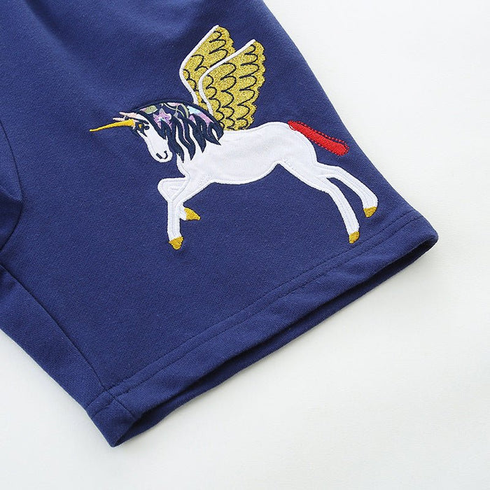 Toddler/Kid Girl's Flying Unicorn Embroidery Design Shorts