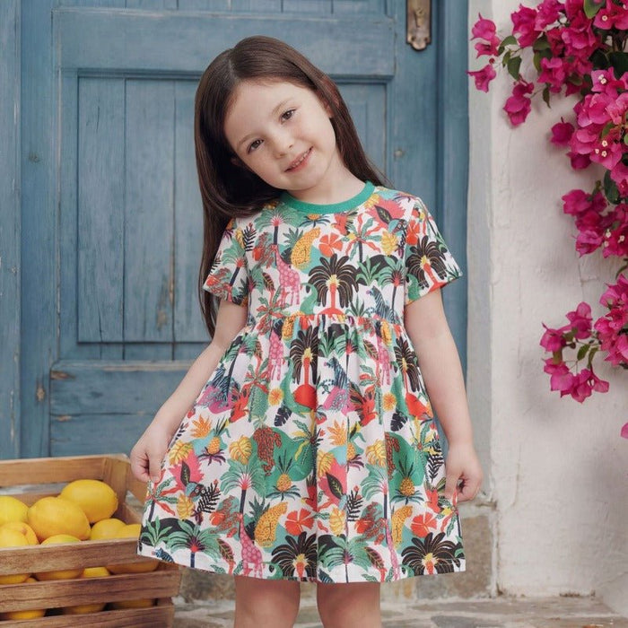 Toddler/Kid Girls Jungle Animal Print Short Sleeve Summer Dress