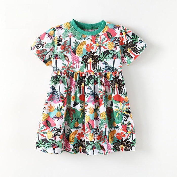 Toddler/Kid Girls Jungle Animal Print Short Sleeve Summer Dress