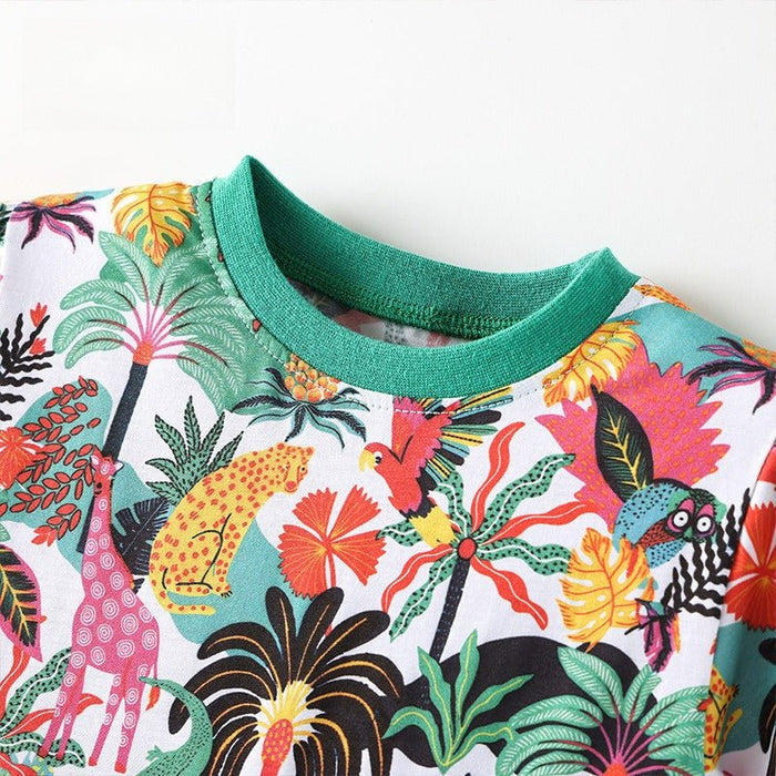 Toddler/Kid Girls Jungle Animal Print Short Sleeve Summer Dress